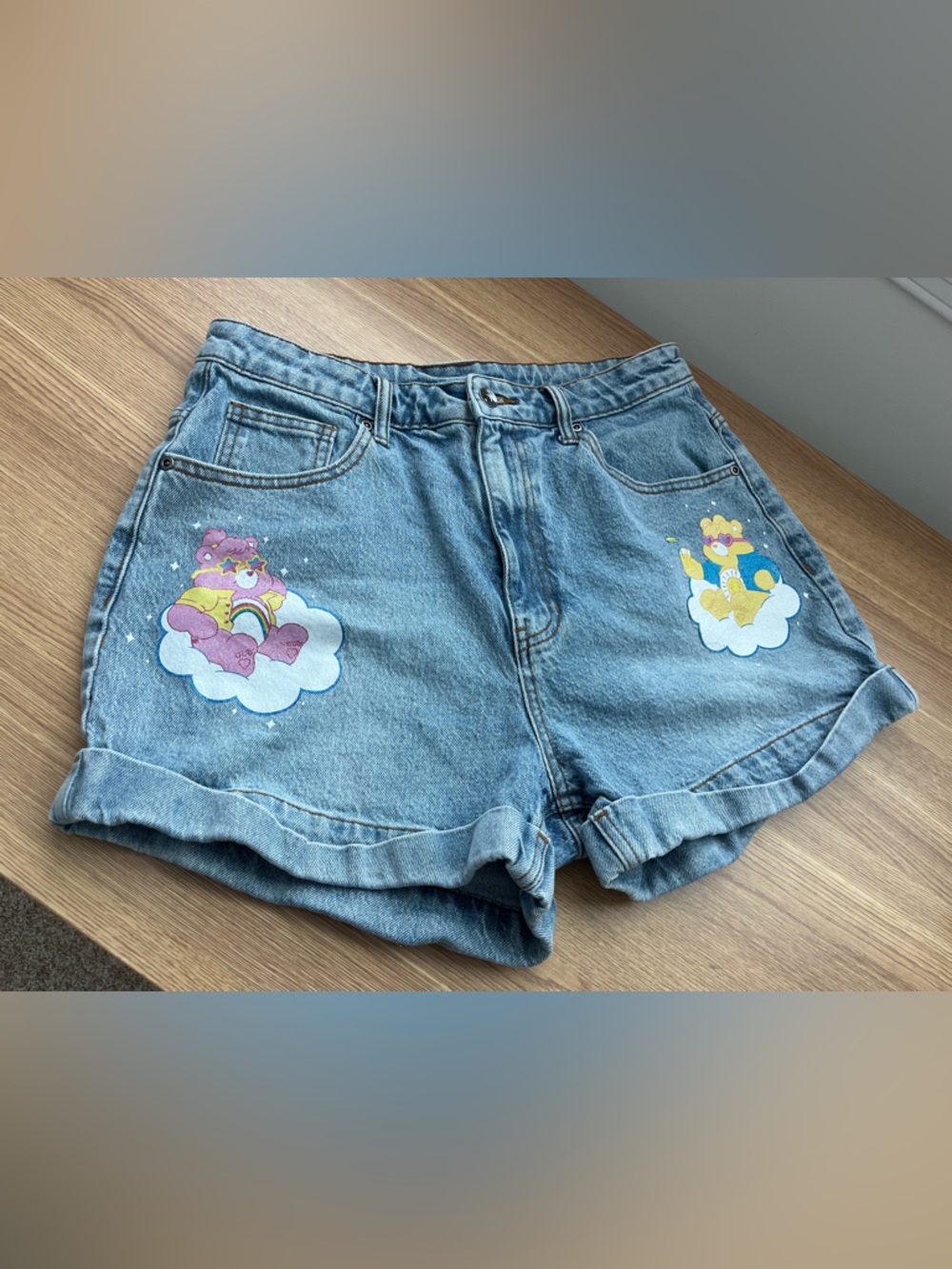 Hot Topic Care Bears Denim Shorts Junior Size 9 With Cartoon Bear Print Cotton
